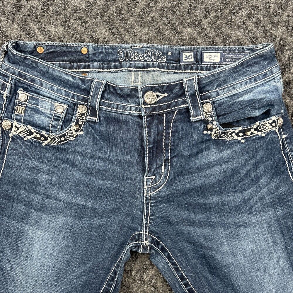 Miss Me Jeans Signature Bootcut 30x30 Embellished Chains Jewels Stretch - Picture 3 of 12